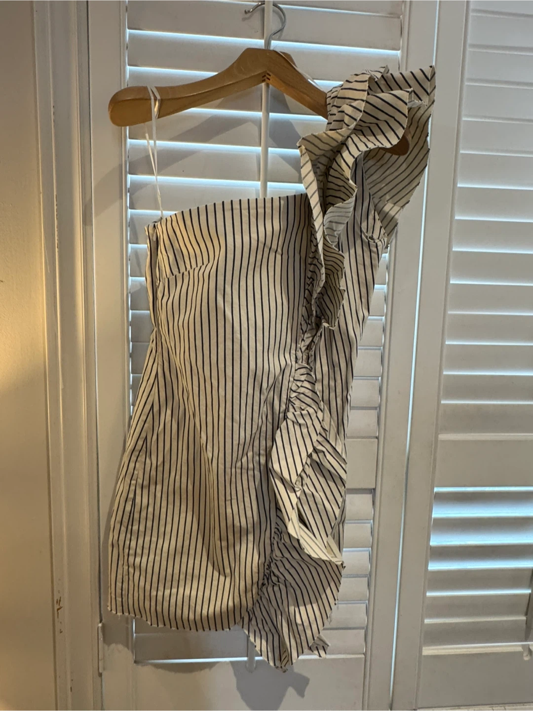 ZARA Striped One-Shoulder Ruffle Dress XS