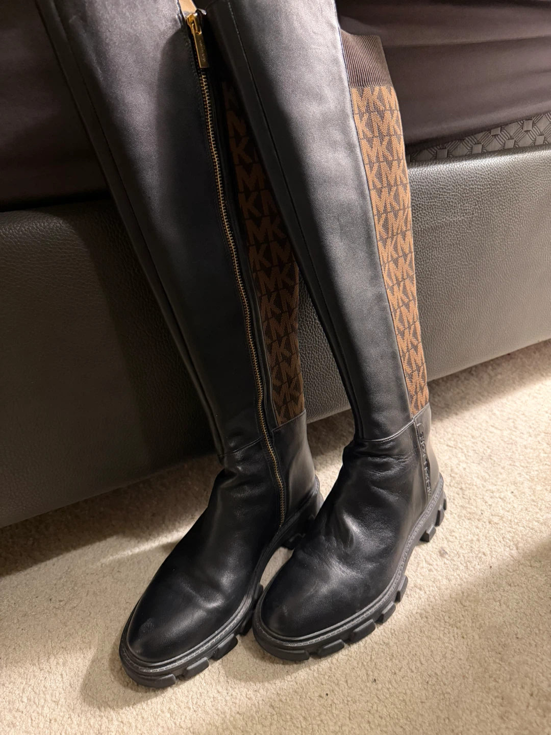 Michael Kors Women's Black Leather Knit Over-the-Knee Boots - photo 4