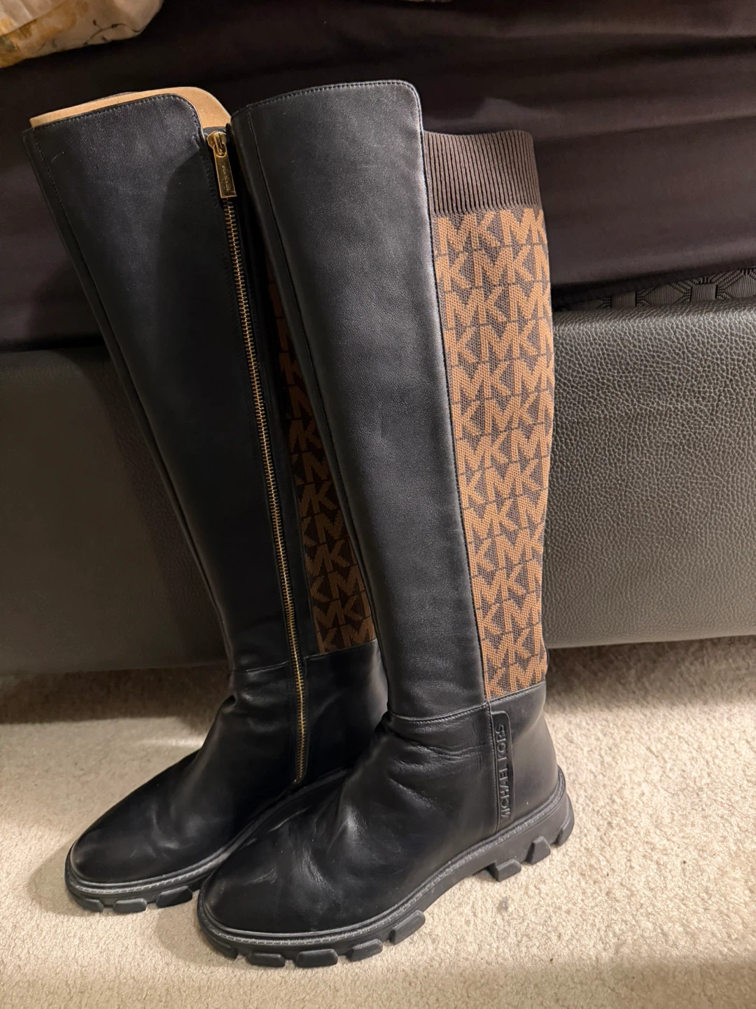 Michael Kors Women's Black Leather Knit Over-the-Knee Boots - photo 3