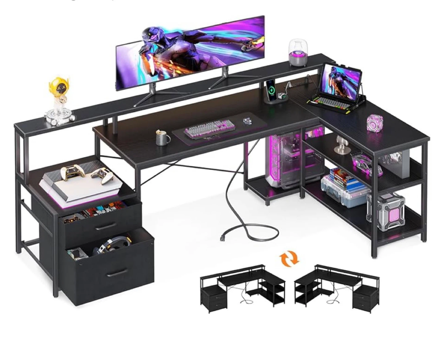 Black Gaming L-Shaped Desk