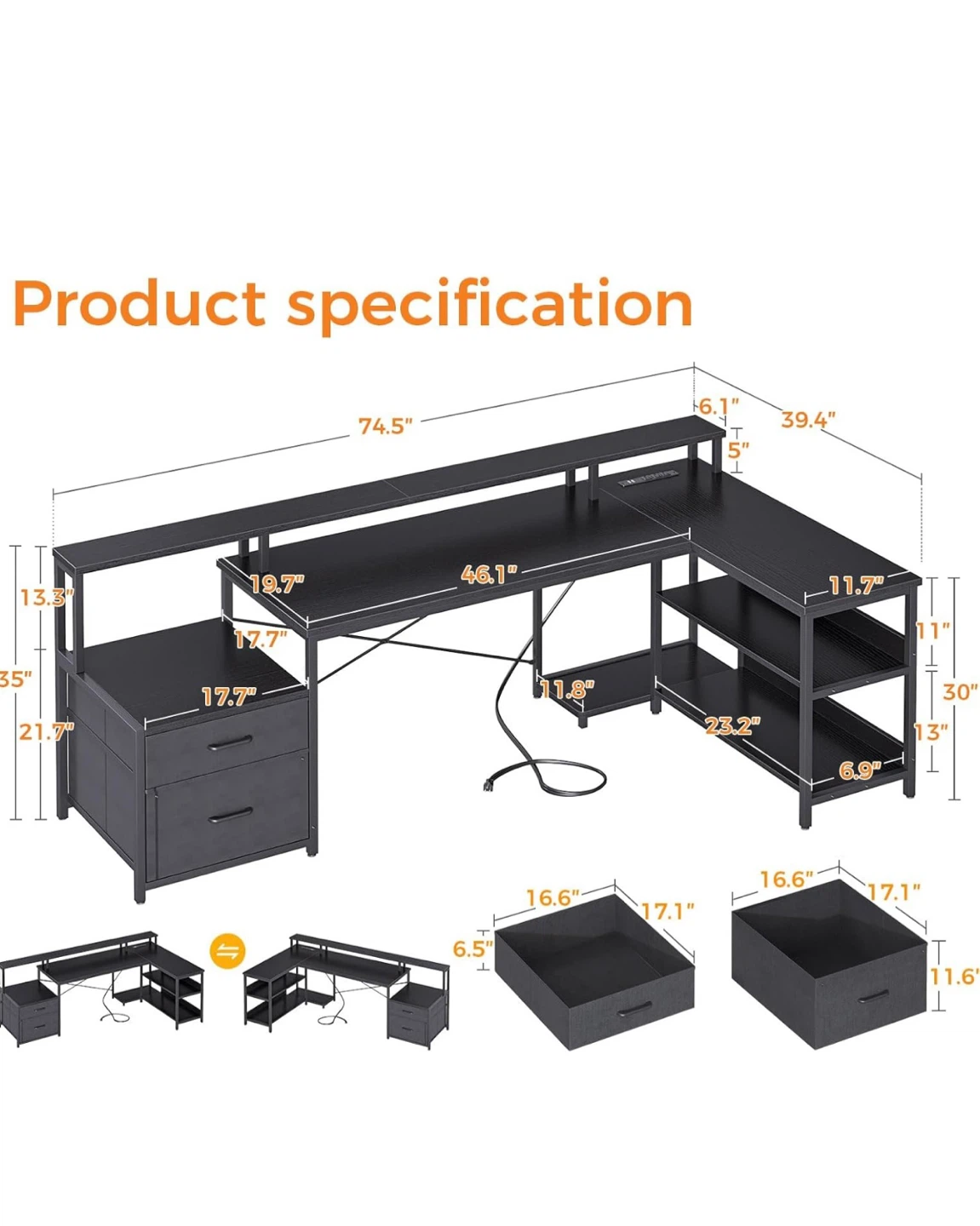 Black Gaming L-Shaped Desk - photo 4