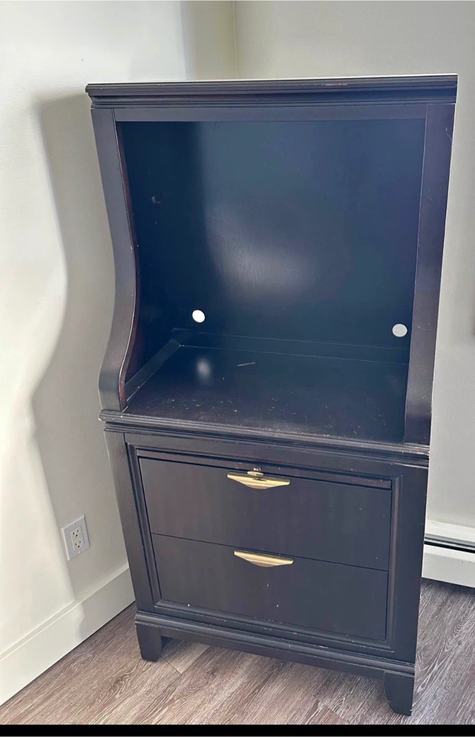 Dark Brown Wooden Secretary Desk with Drawers