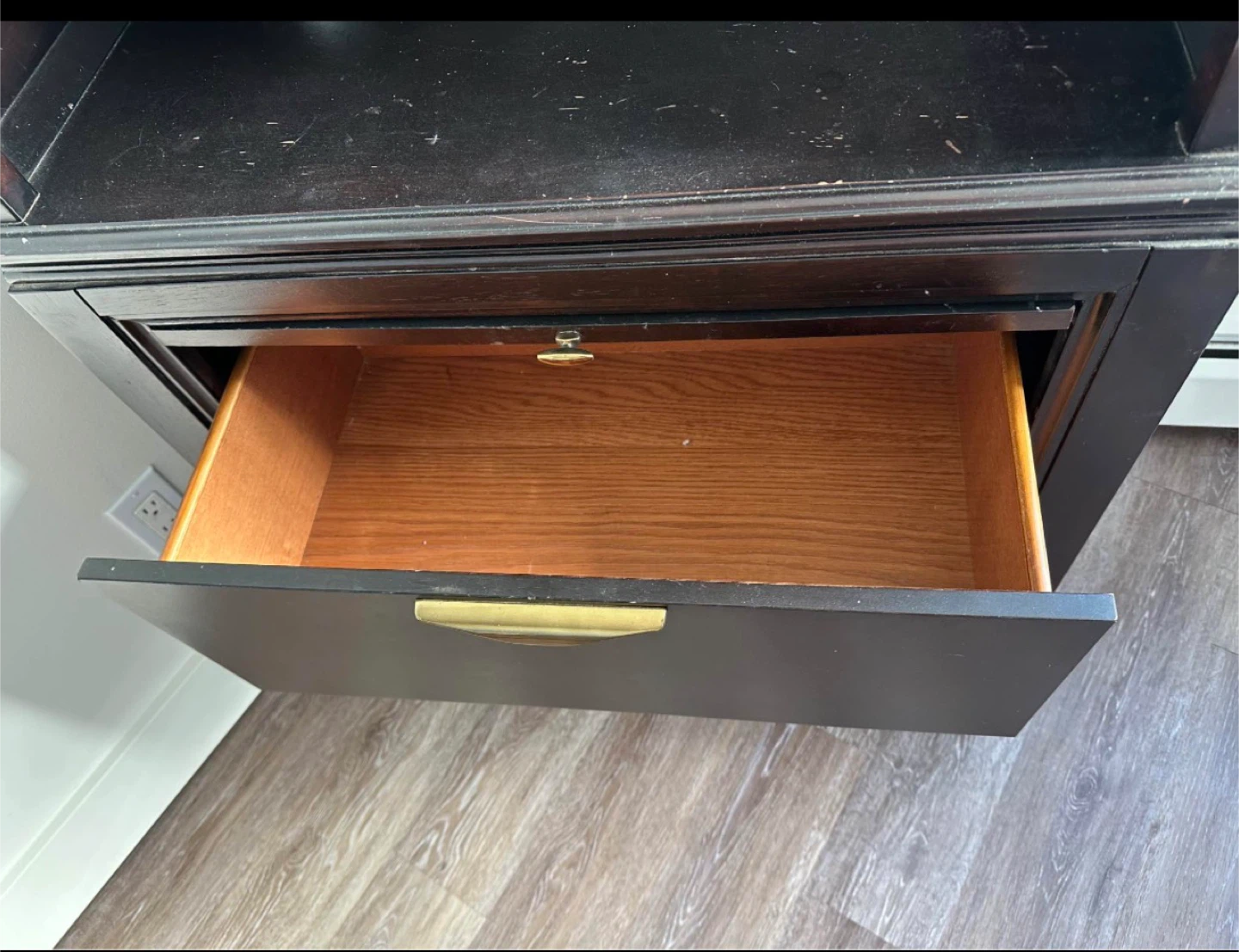 Dark Brown Wooden Secretary Desk with Drawers - photo 4