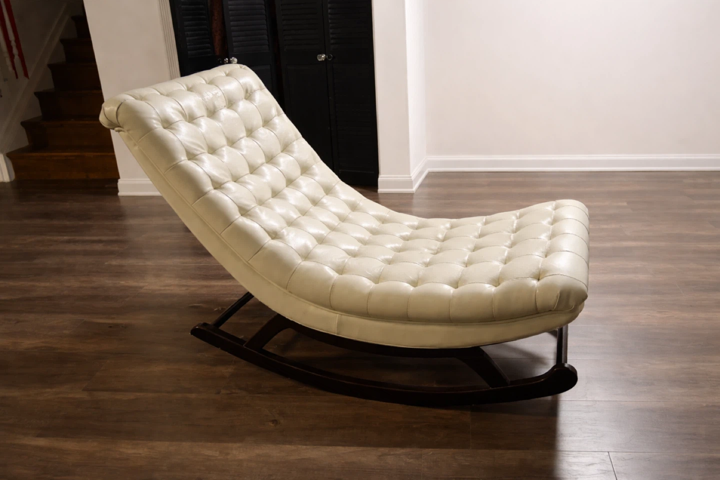Cream Tufted Chaise Lounge Rocker Chair