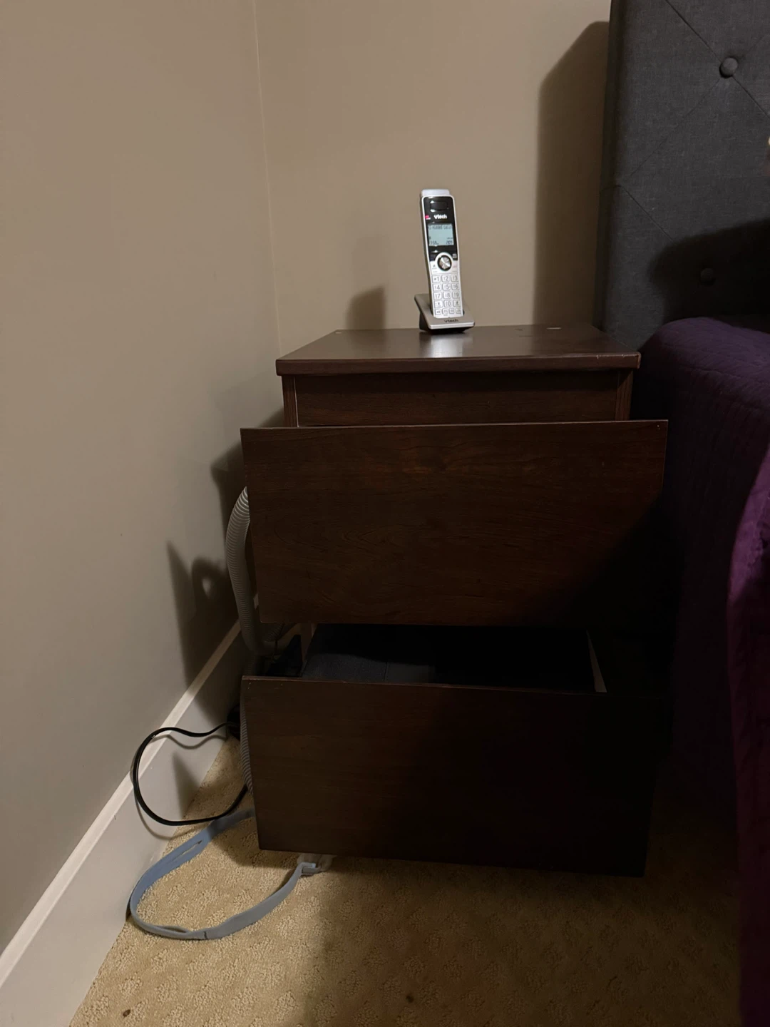 Dark Wood Nightstand with Two Drawers