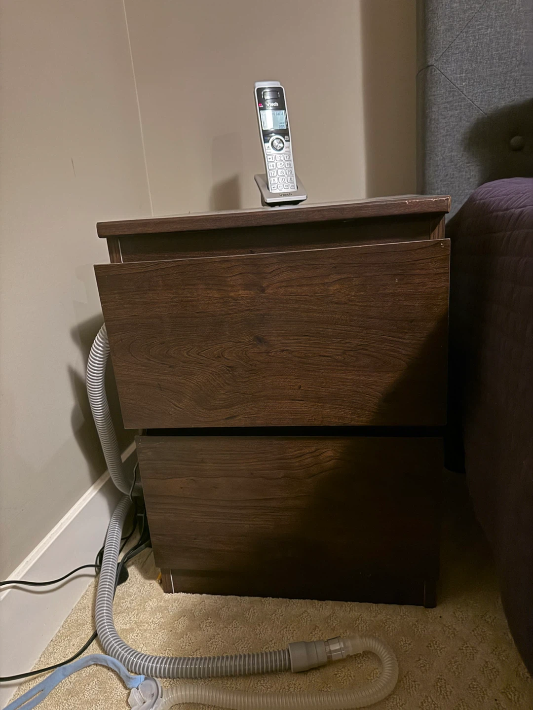 Dark Wood Nightstand with Two Drawers - photo 2