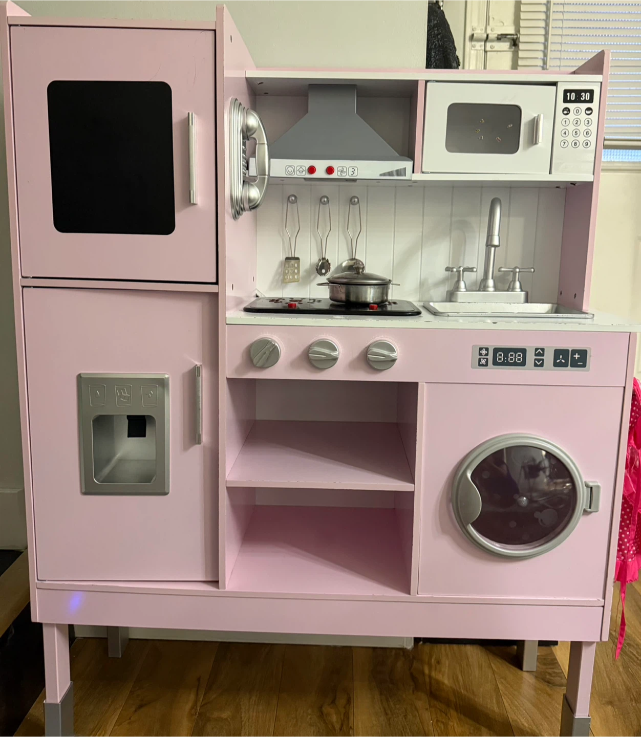 Pink Wooden Play Kitchen with Accessories