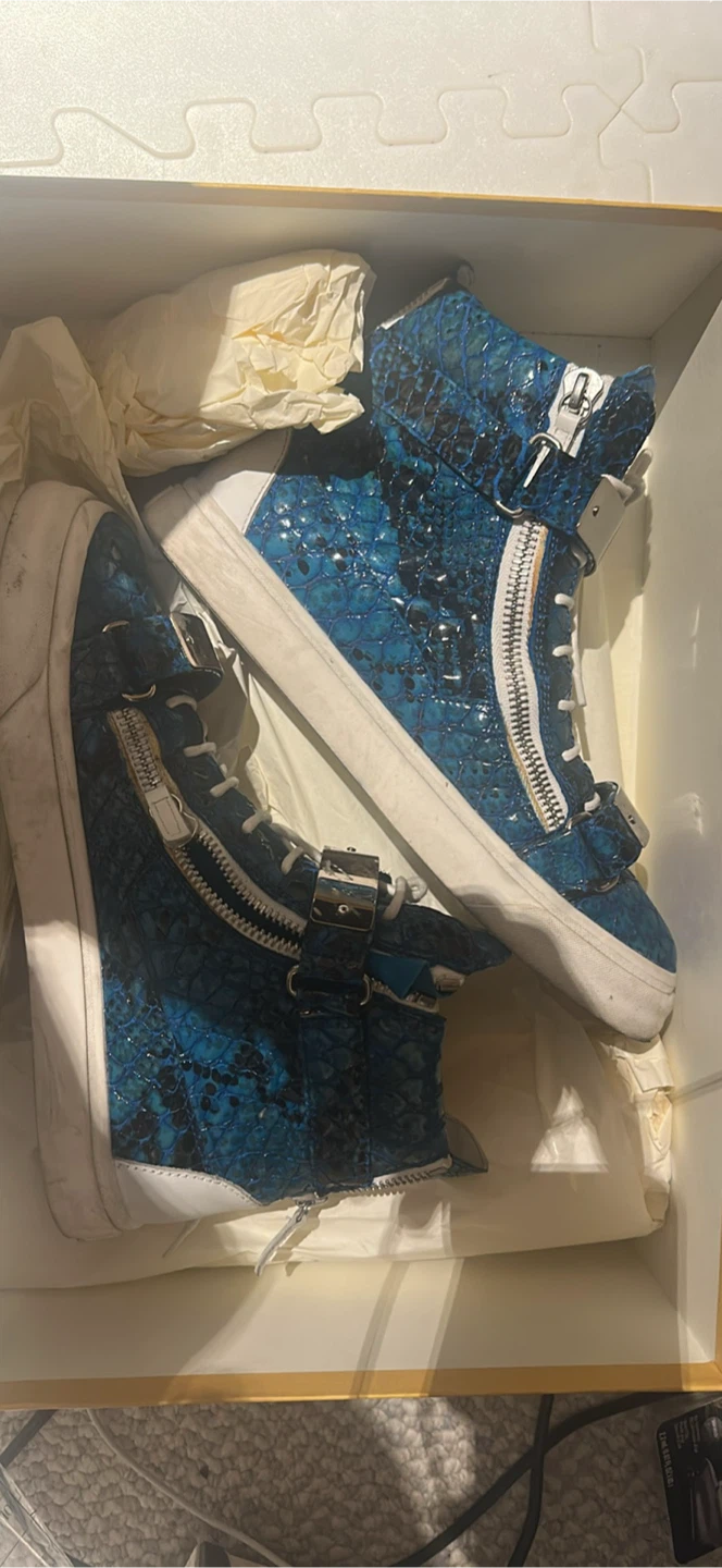 Giuseppe Zanotti Blue Croc Embossed High Top Sneakers