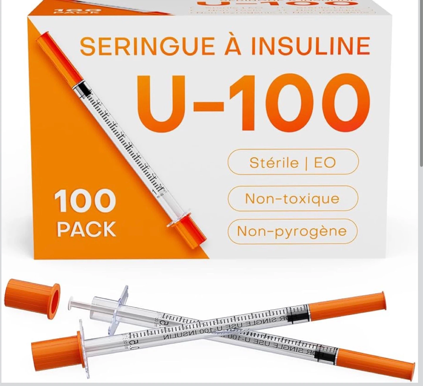 100 Pack Insulin Syringes U-100🏆