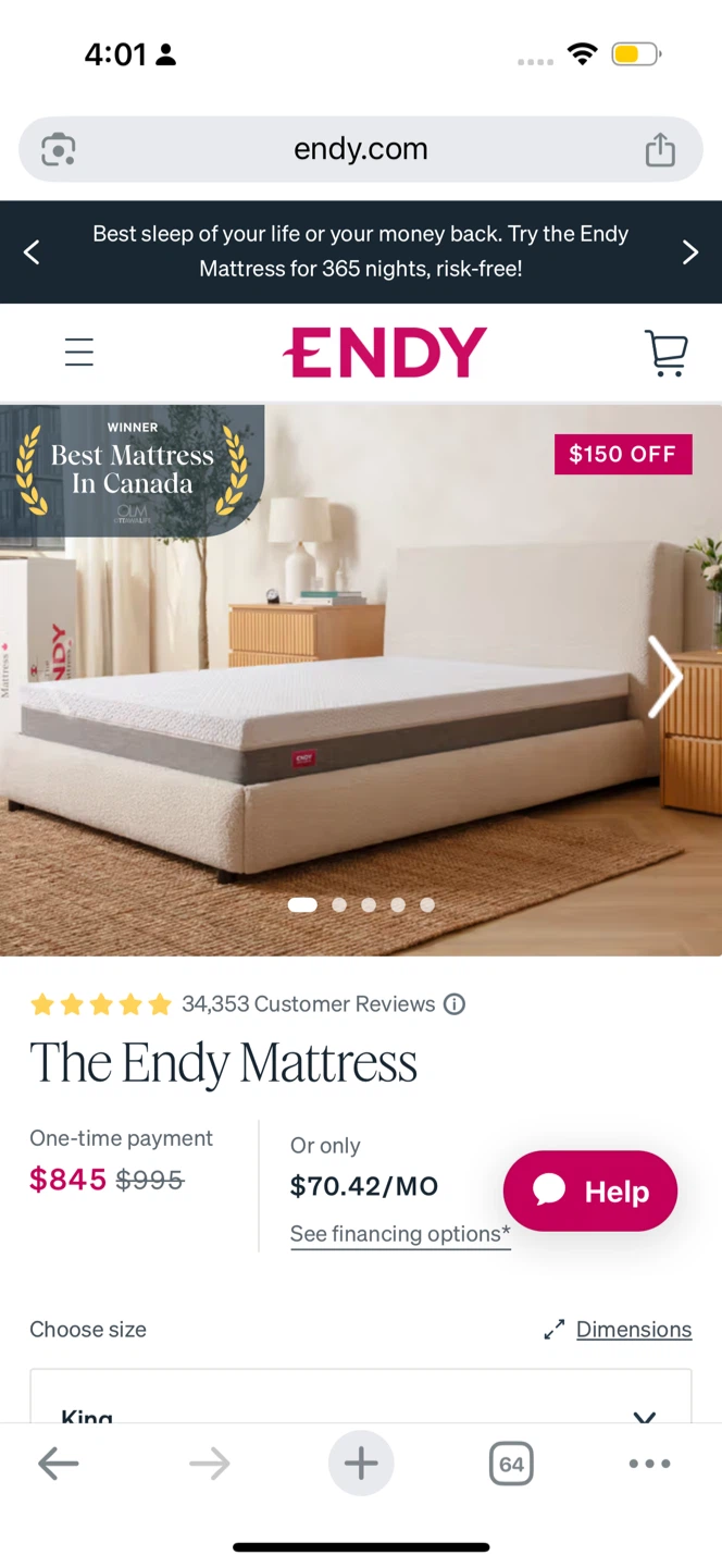 Endy King Size 10 inch mattress - MUST Go - photo 2