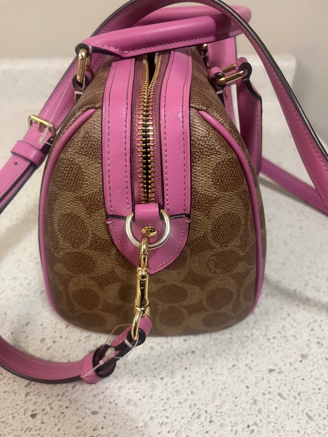 Coach Signature Monogram Boston Bag with Pink Trim - photo 4