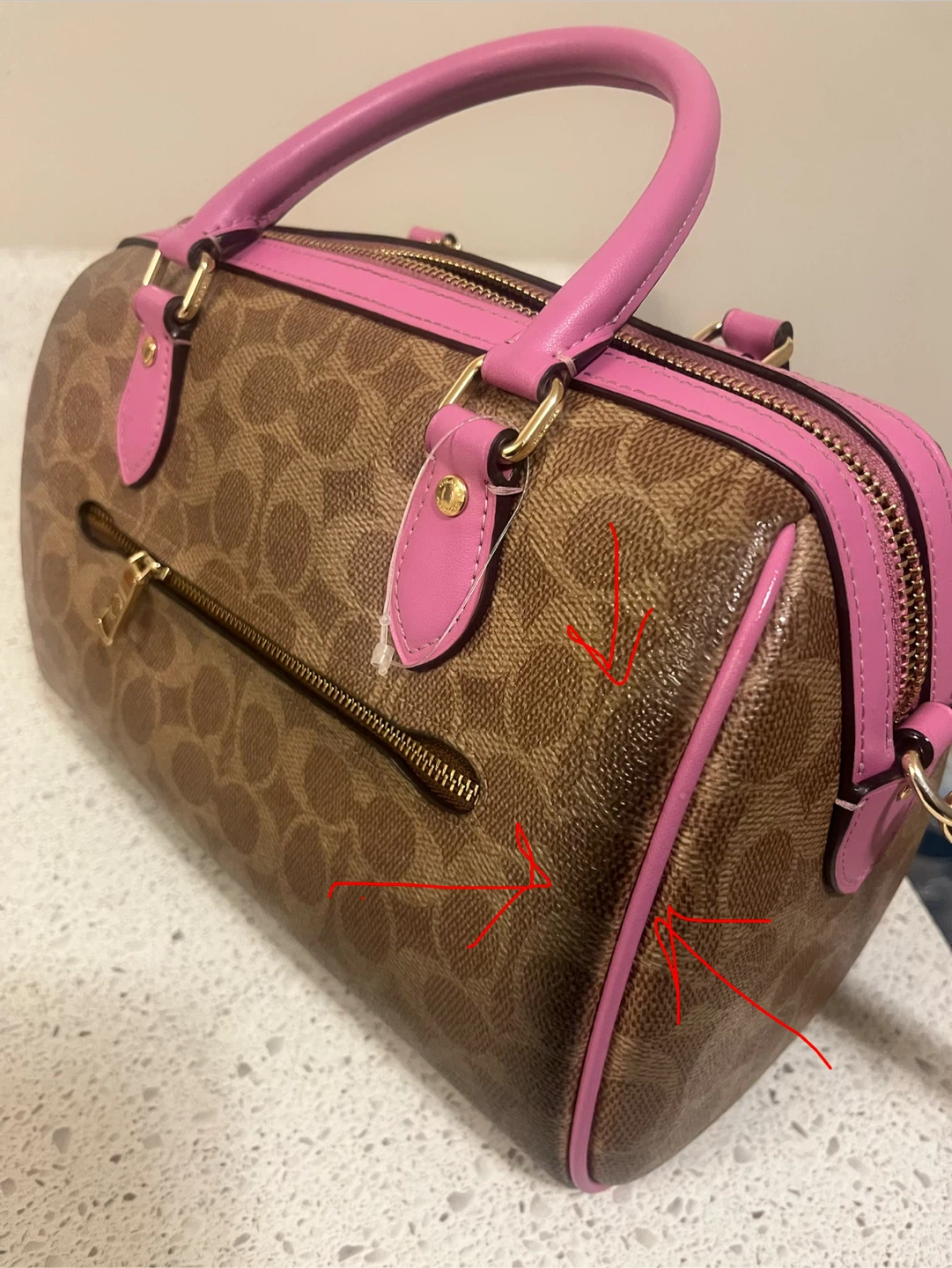 Coach Signature Monogram Boston Bag with Pink Trim - photo 2