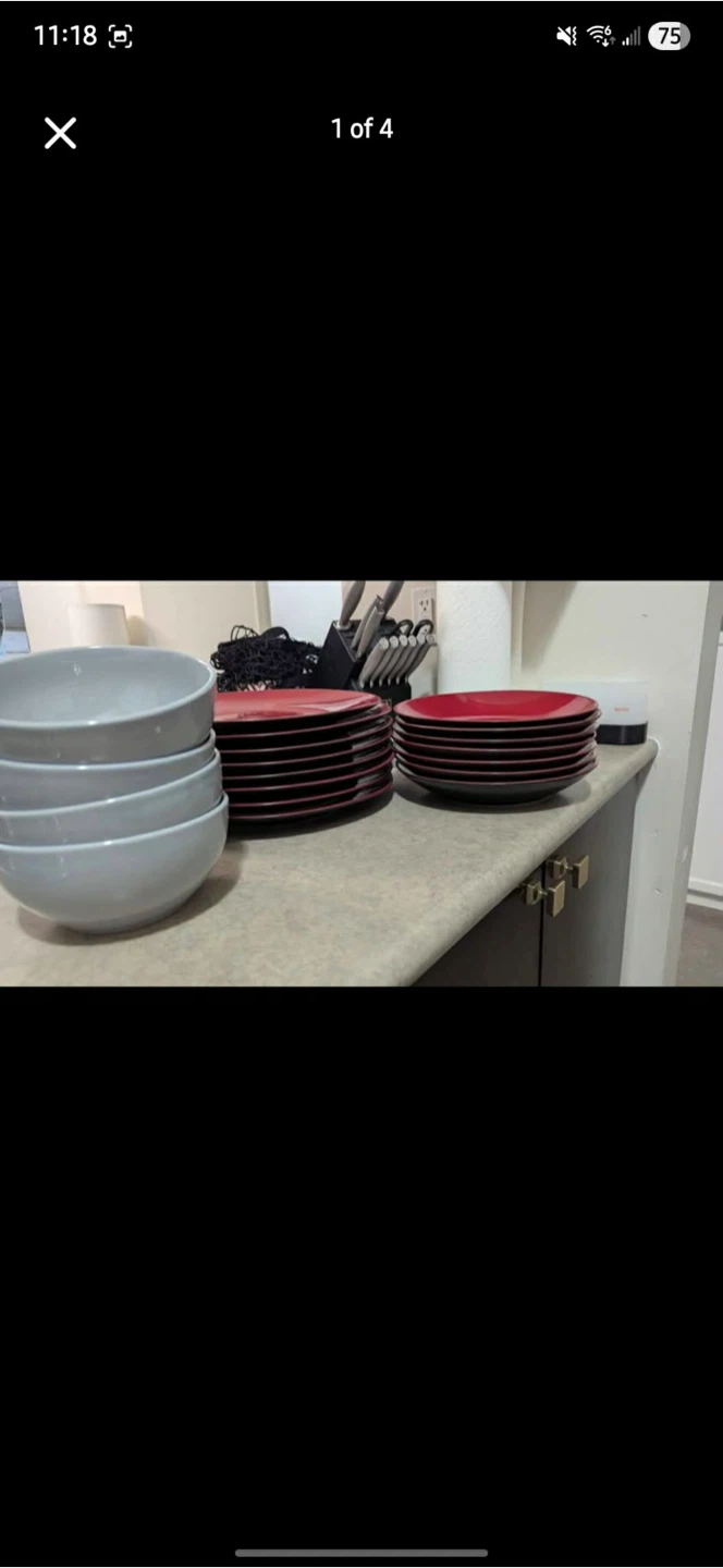 Set of Red Plates and Grey Bowls - photo 3