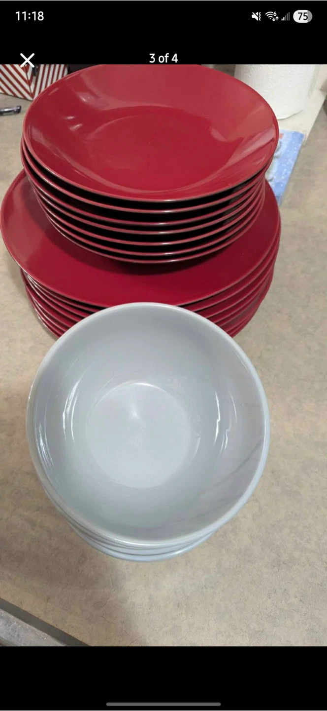 Set of Red Plates and Grey Bowls - photo 2