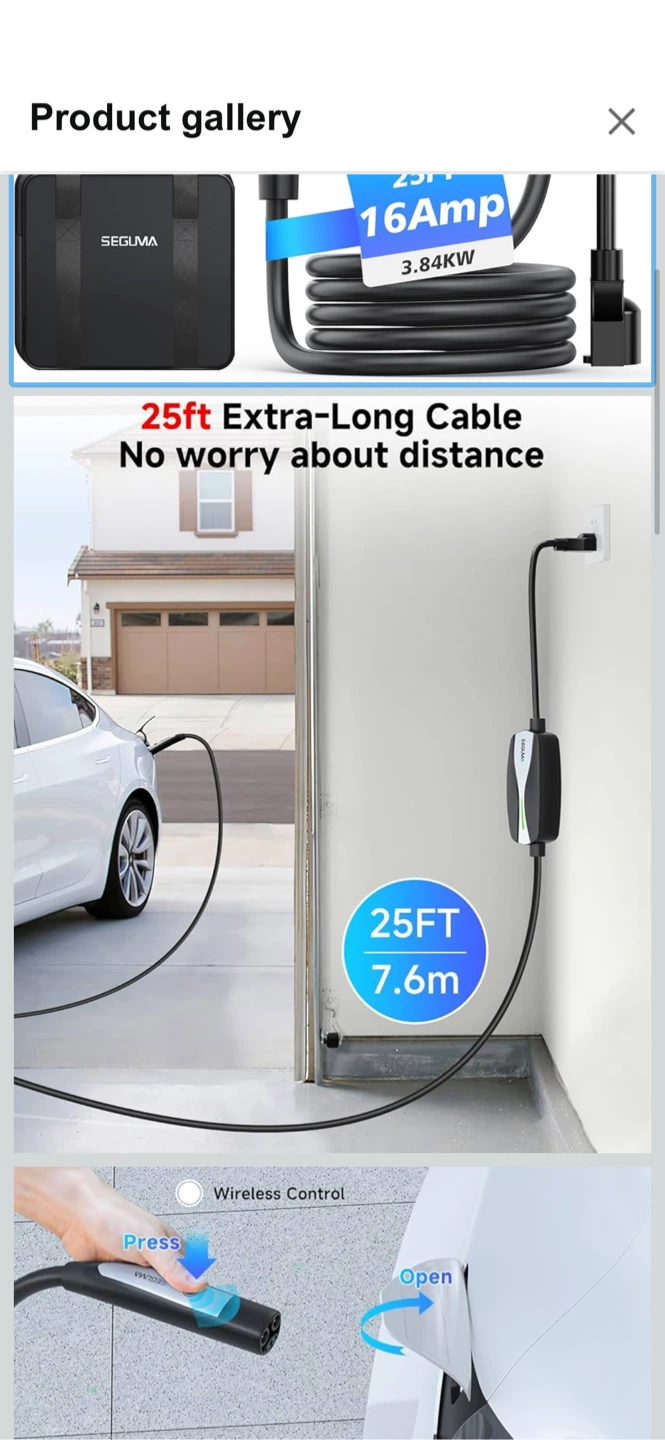 Seguma 25FT 16Amp Level 1+2 EV Charger for Tesla - photo 2