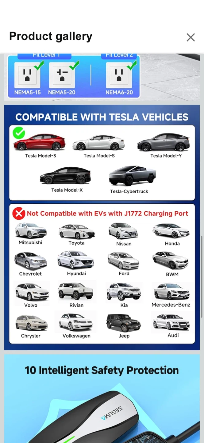 Seguma 25FT 16Amp Level 1+2 EV Charger for Tesla - photo 5