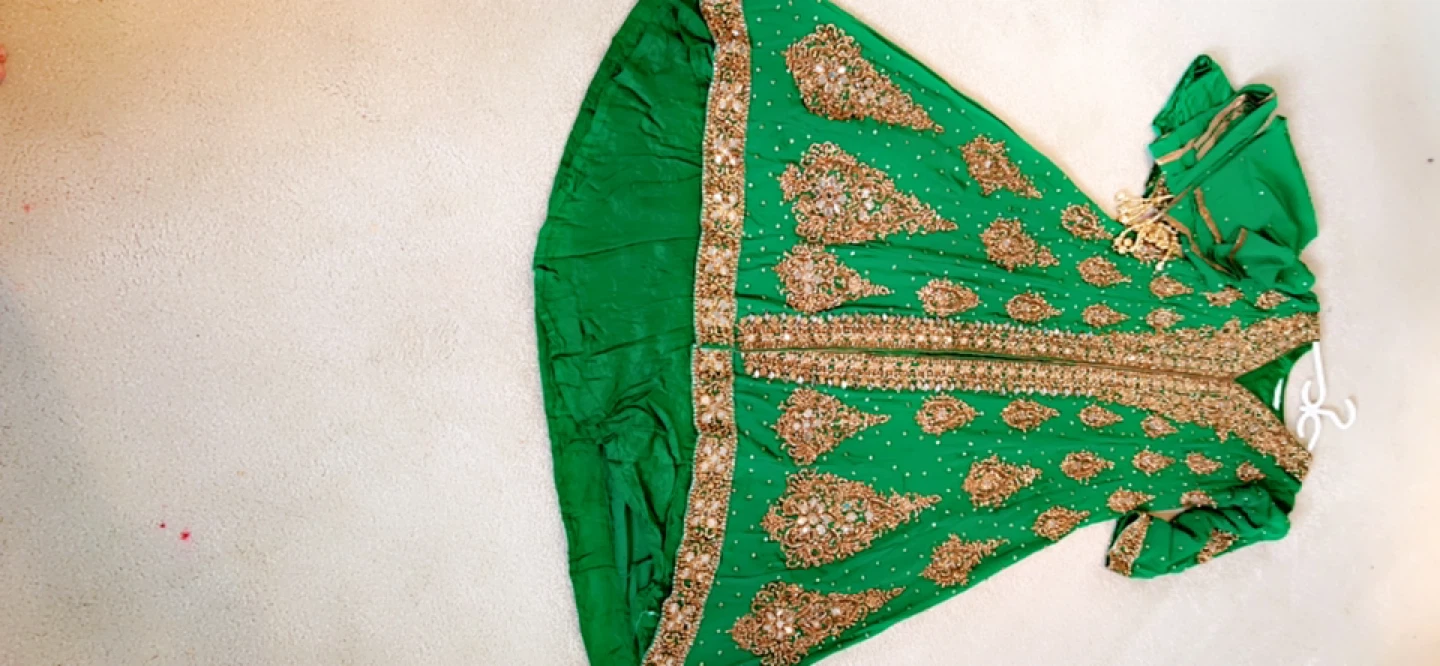 Green Embroidered Long Kameez Dress with Gold Accents - photo 3