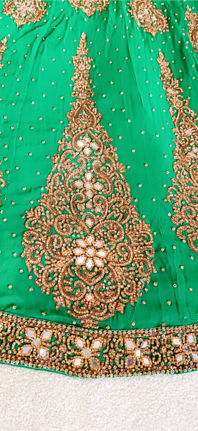Green Embroidered Long Kameez Dress with Gold Accents - photo 2
