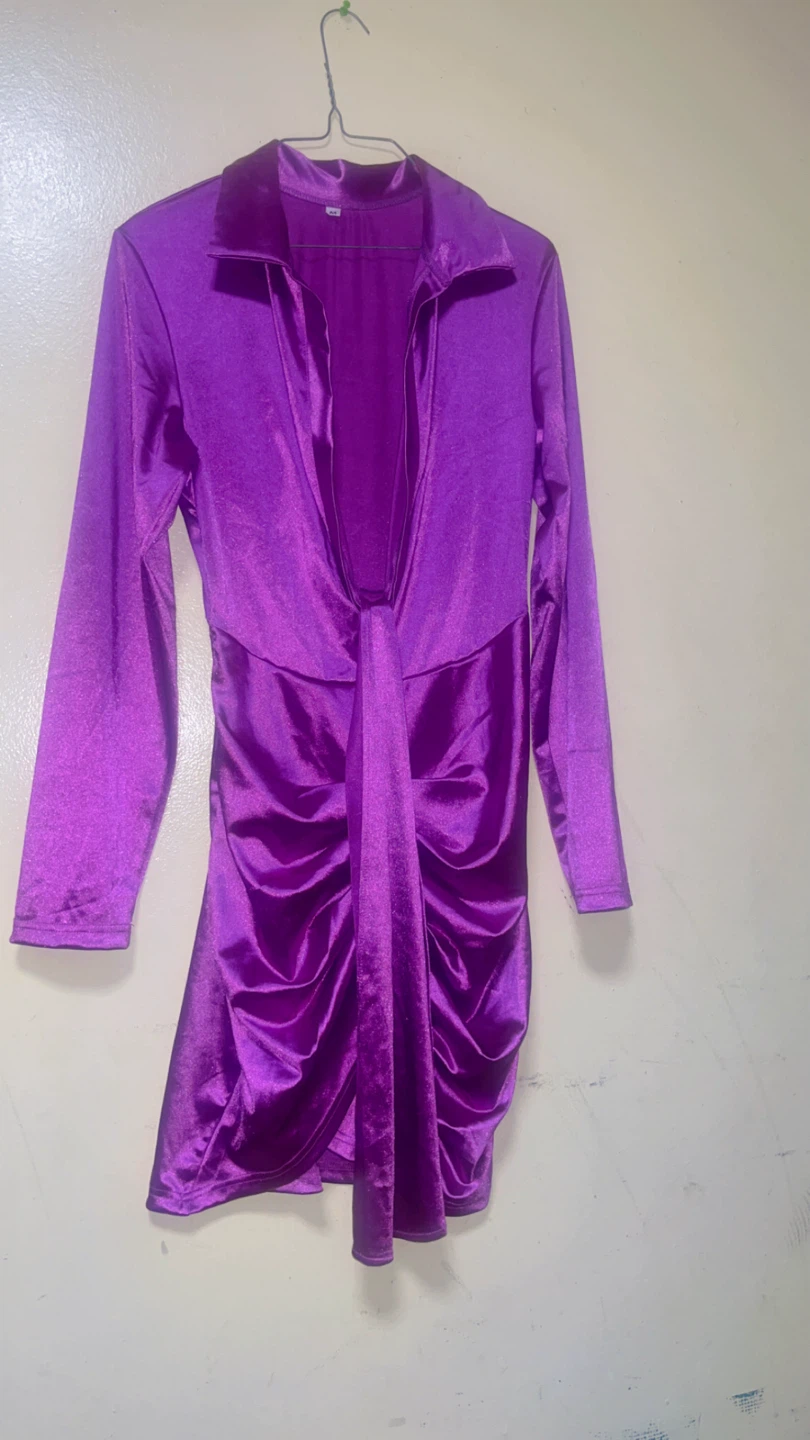 Purple Ruched Long Sleeve Dress Size M🏆 - photo 2