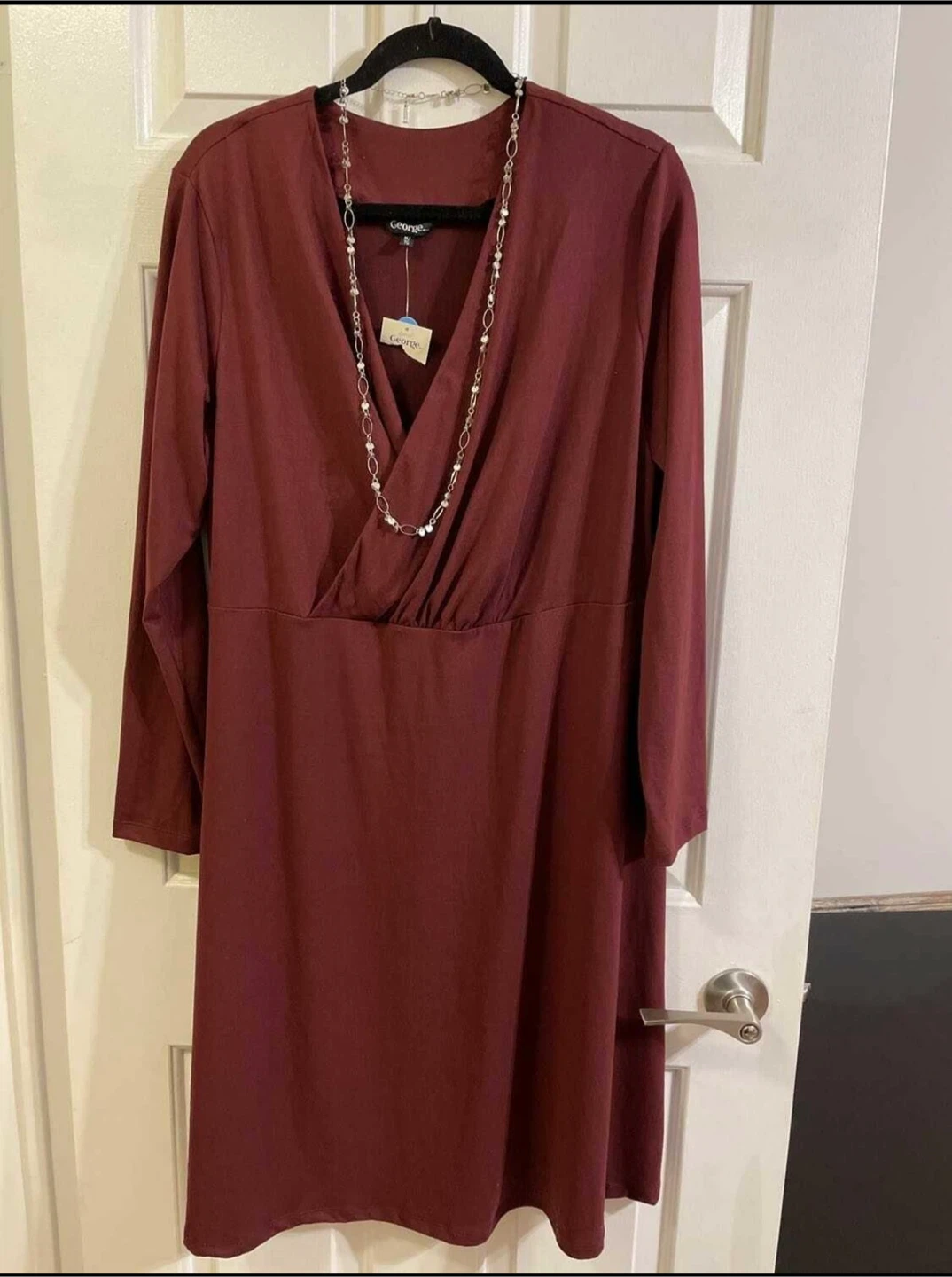 George Burgundy V-Neck Long Sleeve Dress XL
