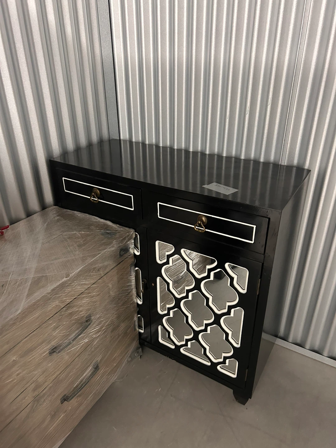 Black Accent Cabinet with Mirrored Doors