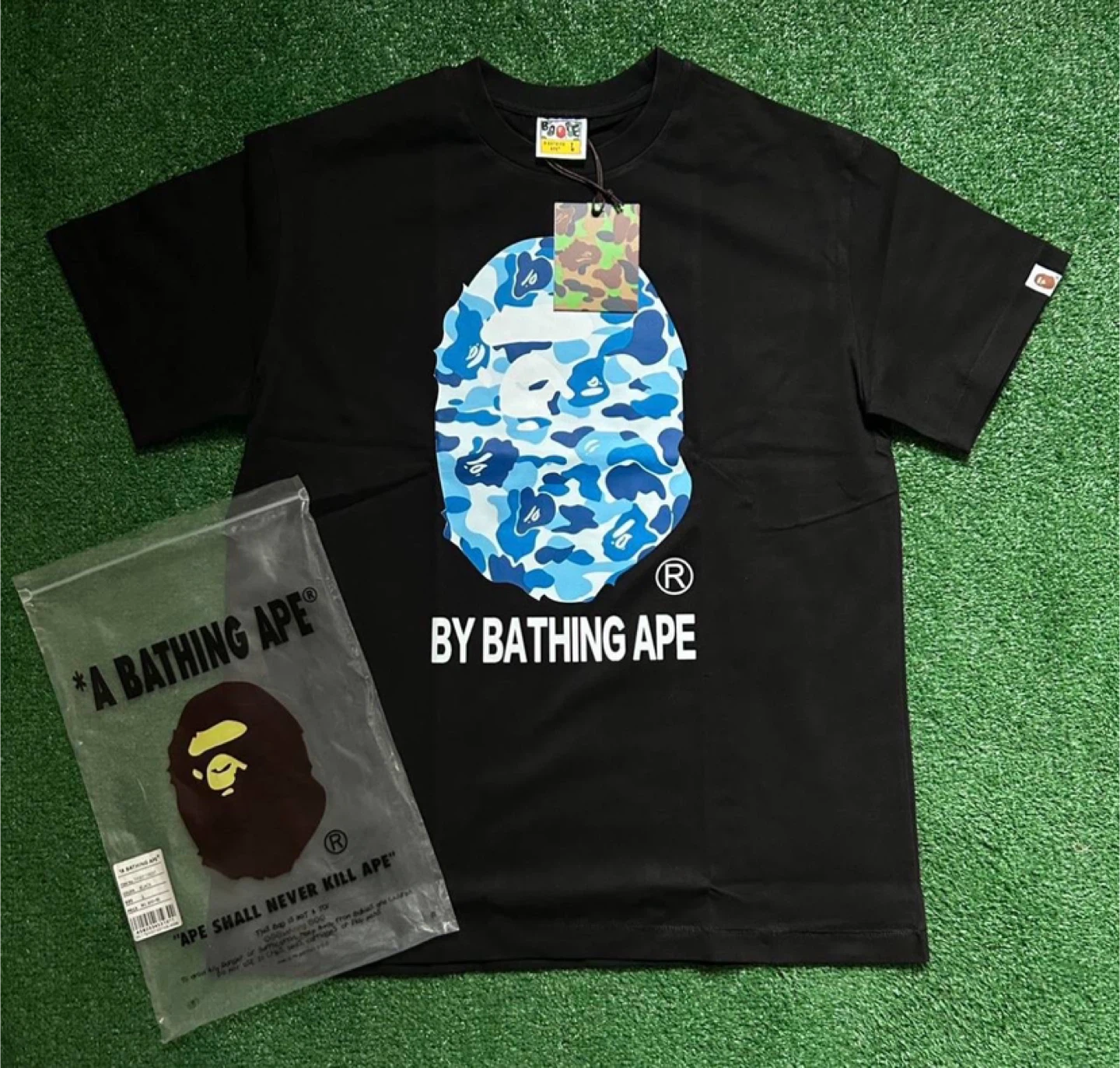 A Bathing Ape Blue Camo Ape Head Graphic T-Shirt