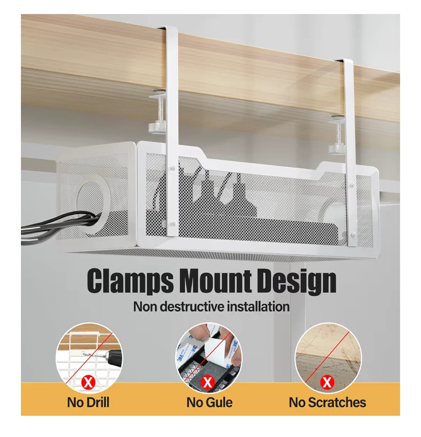 Under Desk Cable Management Tray - White - photo 3