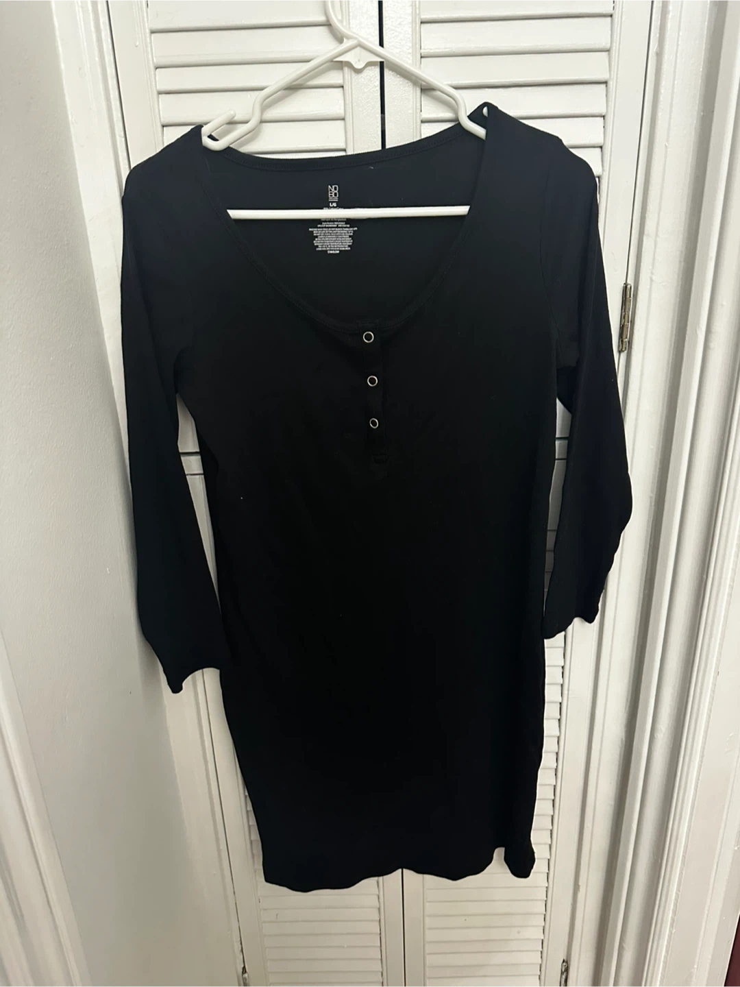 Black Long Sleeve Henley Dress