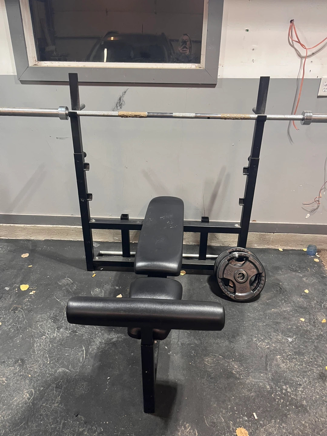 Adjustable Weight Bench with Barbell
