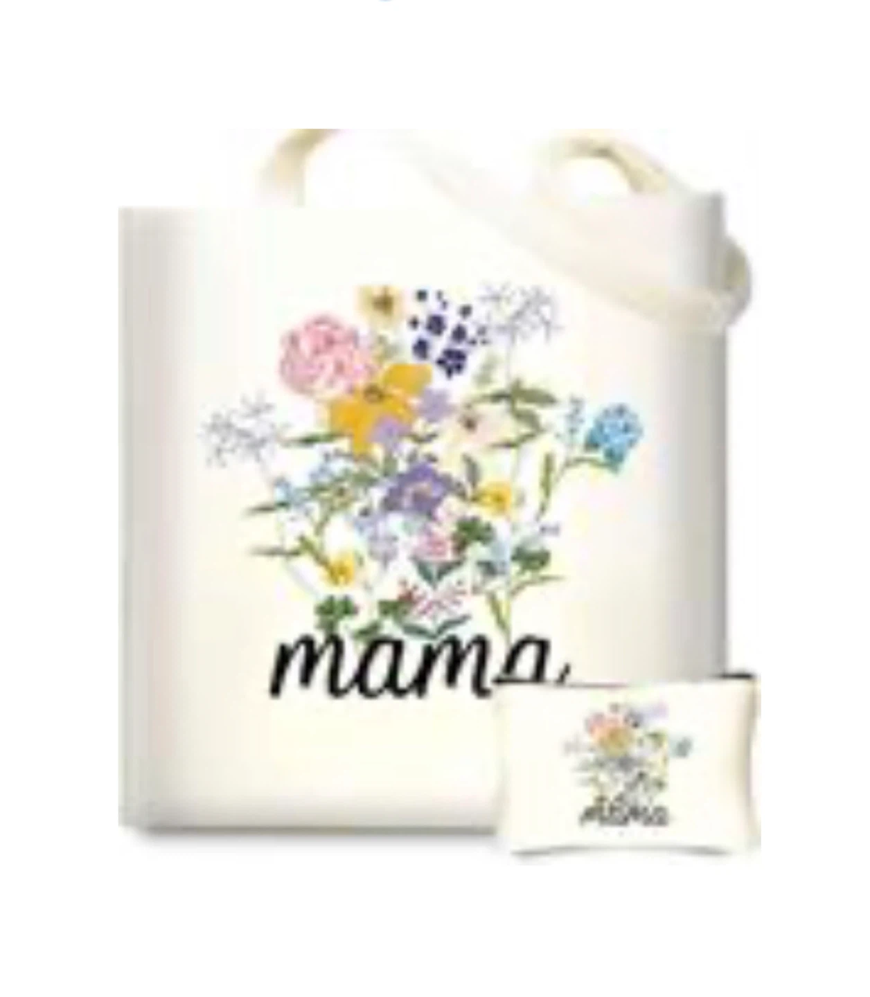 Floral "Mama" Tote Bag with Pouch