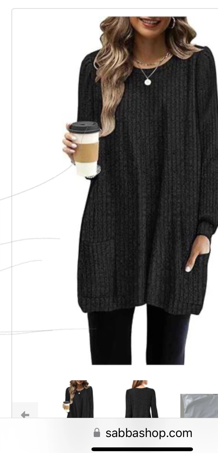 Black Ribbed Tunic Top with Pockets