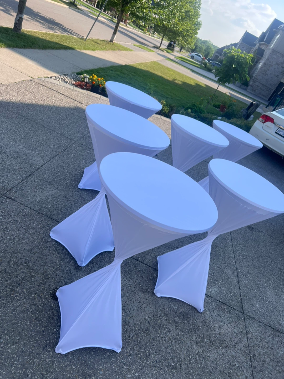 Set of 6 White Spandex Cocktail Table Covers