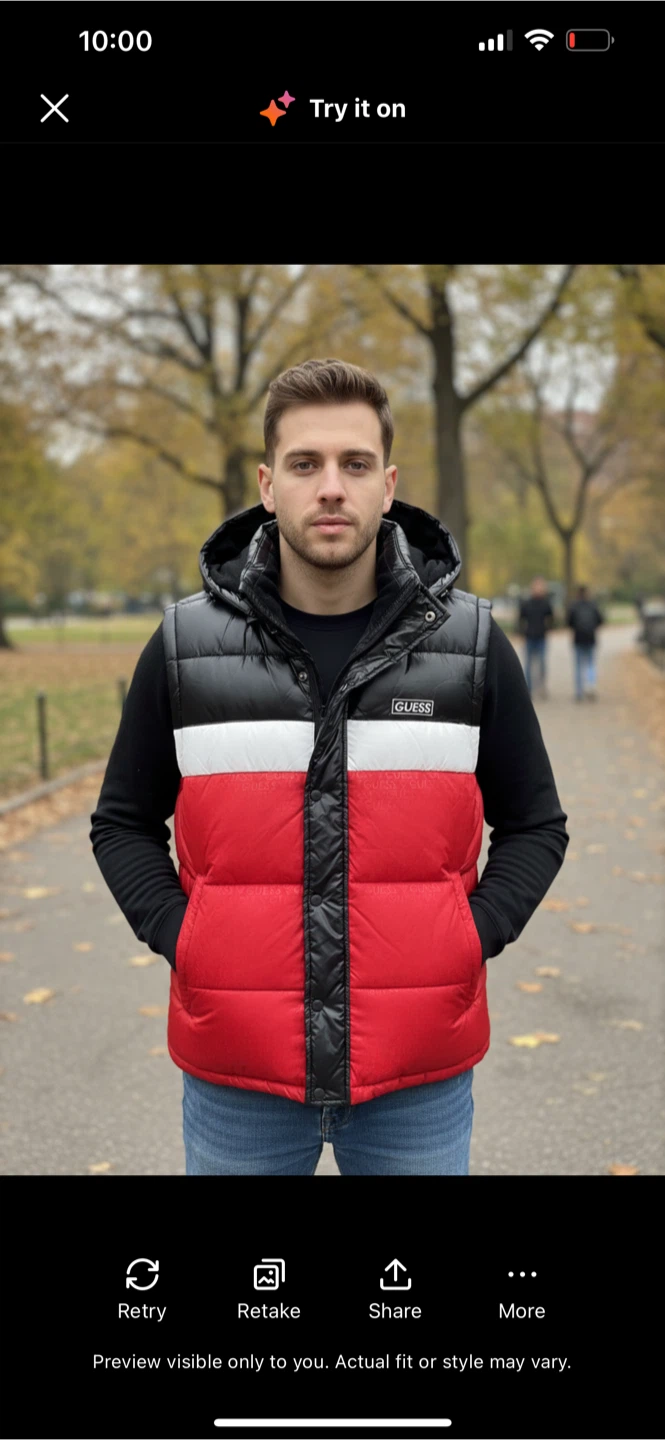 Guess Puffer Vest - Red, Black, White