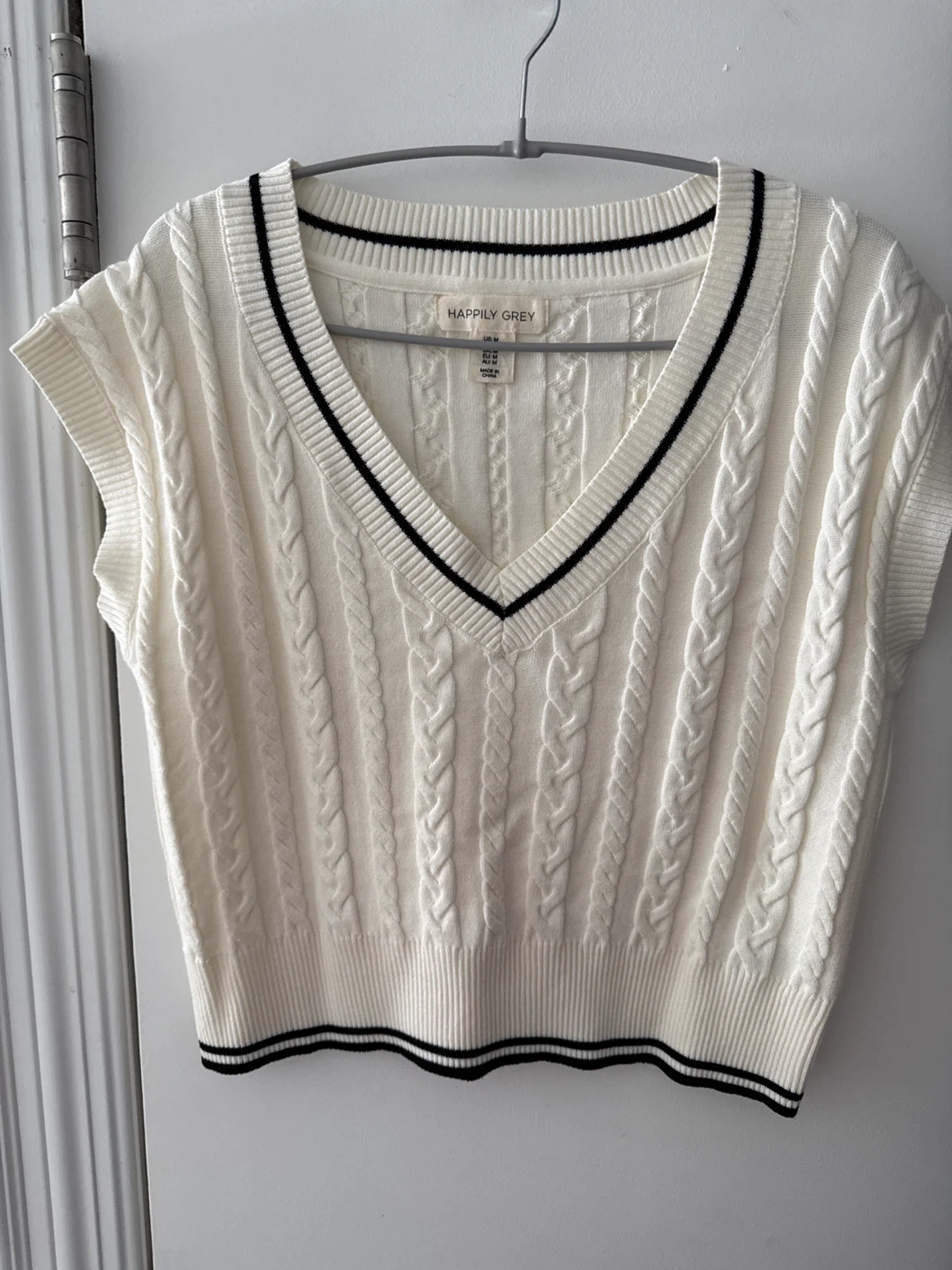 Happily Grey Cream Cable Knit Sweater Vest - Medium