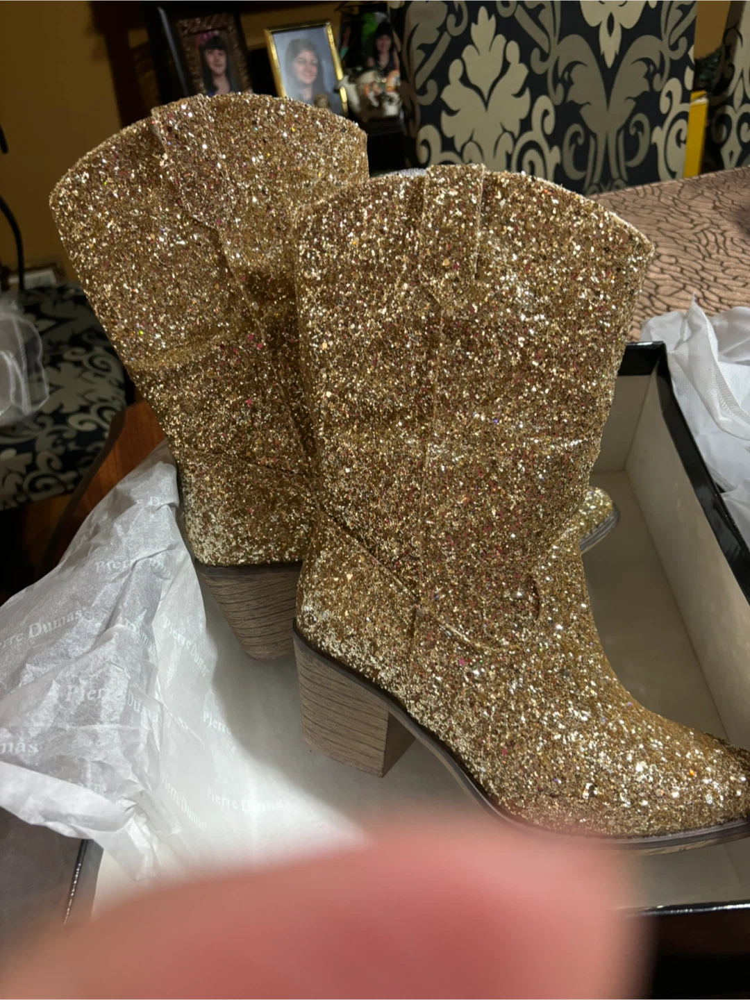 Pierre Dumas Gold Glitter Cowboy Boots
