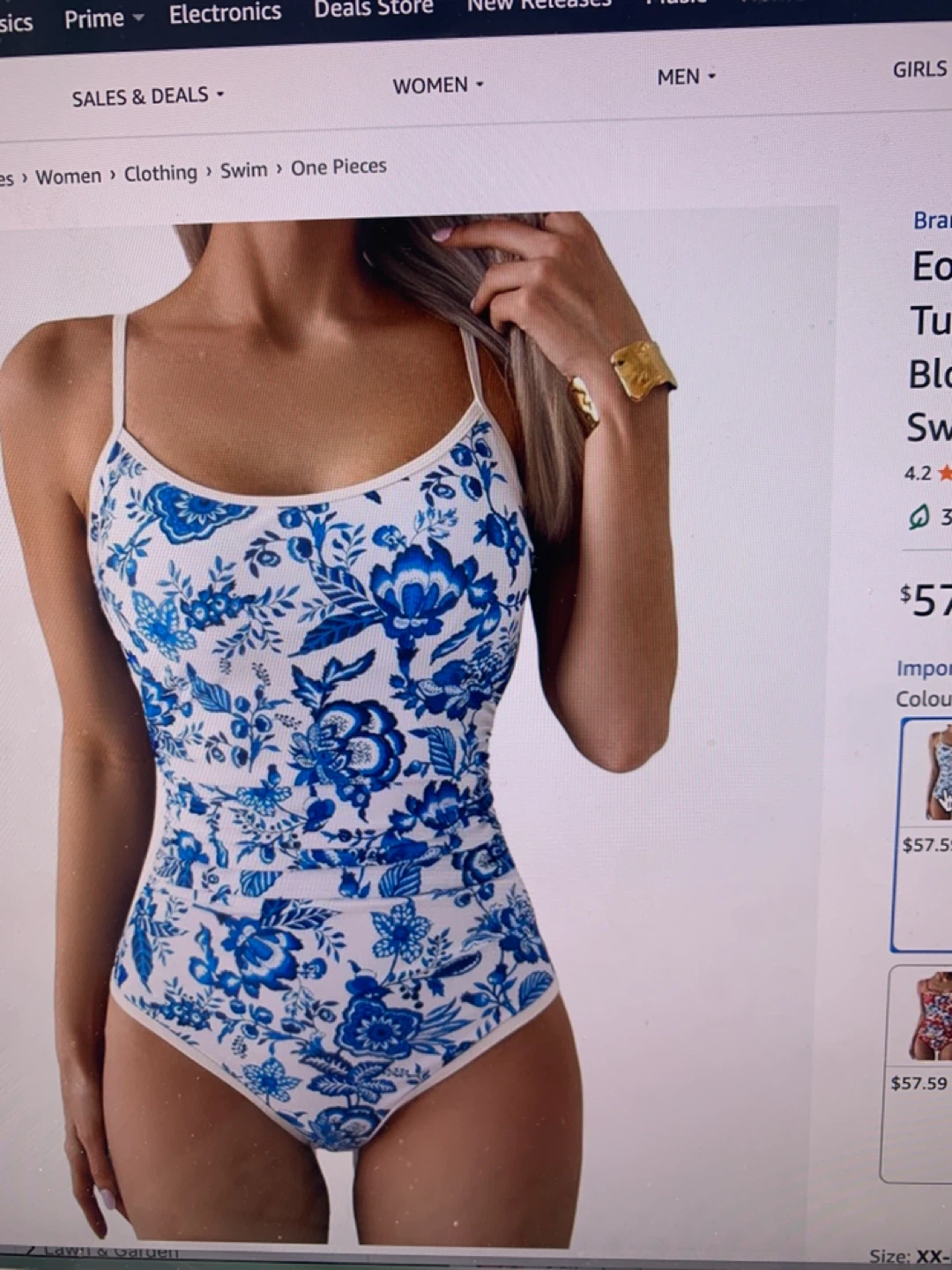 Eomenie Women's Blue Floral Print One-Piece Swimsuit Size 2XL