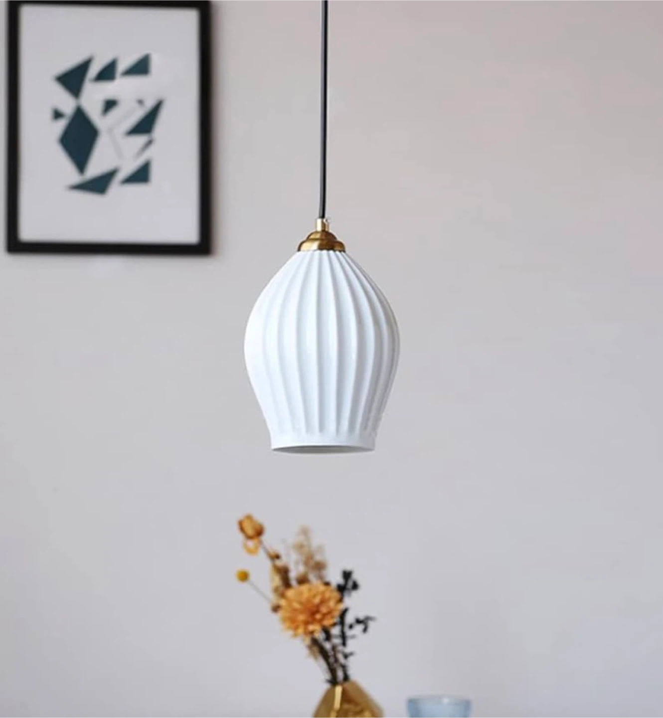 White Ceramic Fluted Pendant Light Fixture- New ✨ - photo 2
