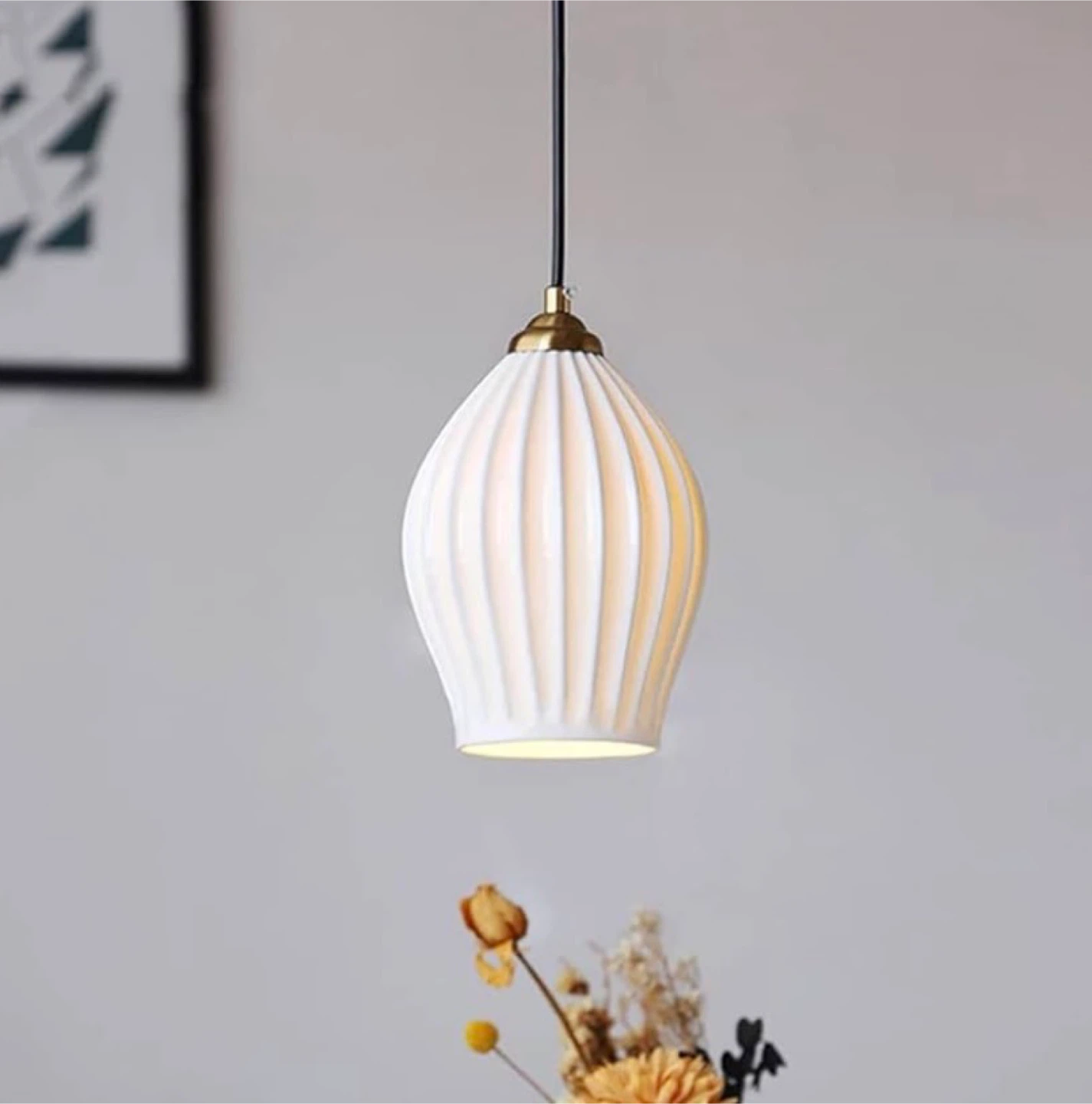 White Ceramic Fluted Pendant Light Fixture- New ✨