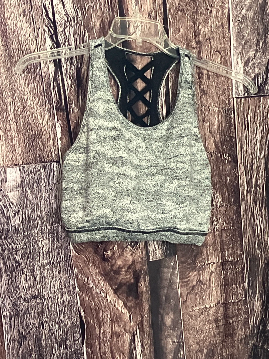 Gray Sports Bra with Criss-Cross Back