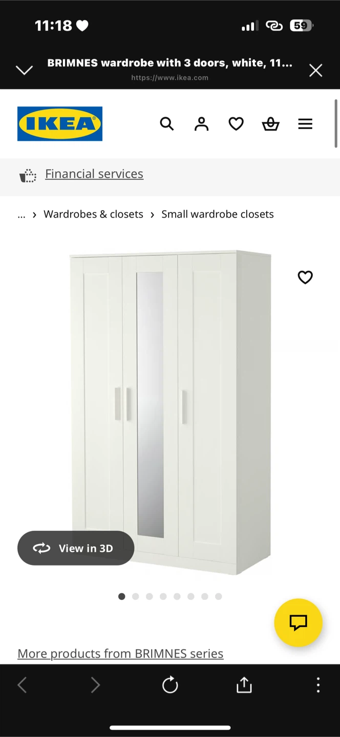 IKEA BRIMNES Wardrobe with 3 Doors and Mirror