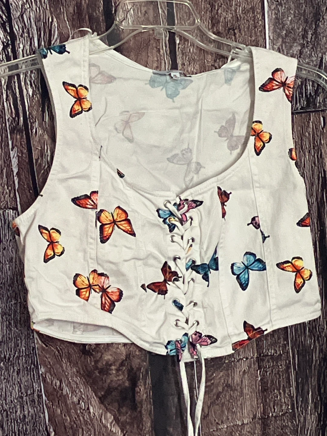 White Butterfly Print Corset Top