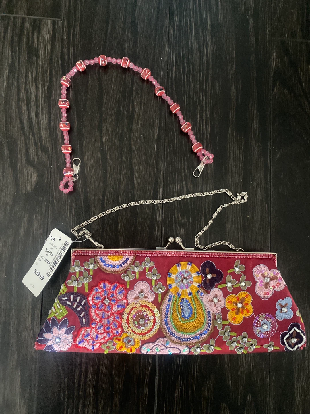 NWT Embellished Clutch Purse with Beaded Strap