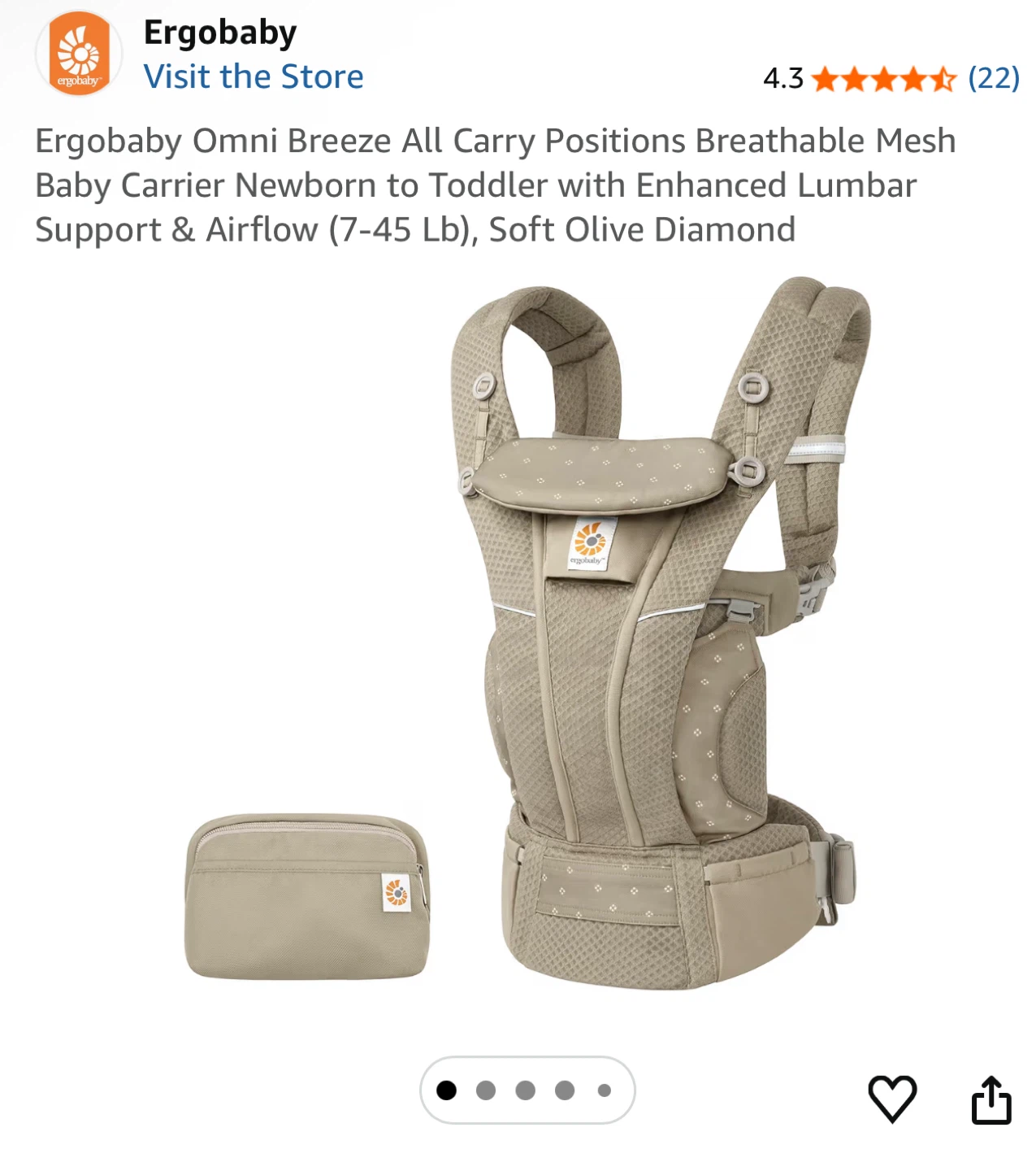Ergobaby Omni Breeze Baby Carrier - Soft Olive Diamond - photo 2