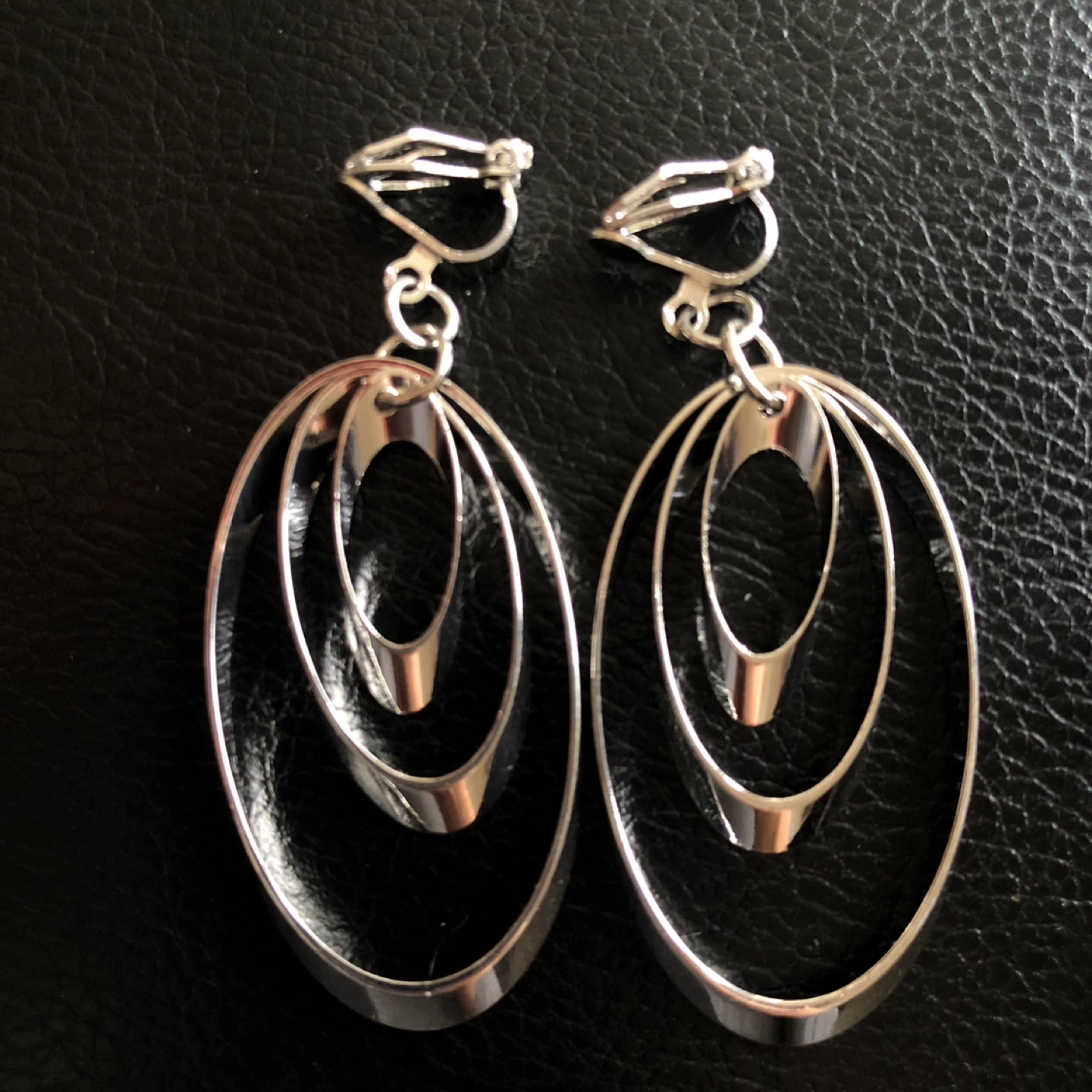 Silver Tone Oval Clip-On Earrings