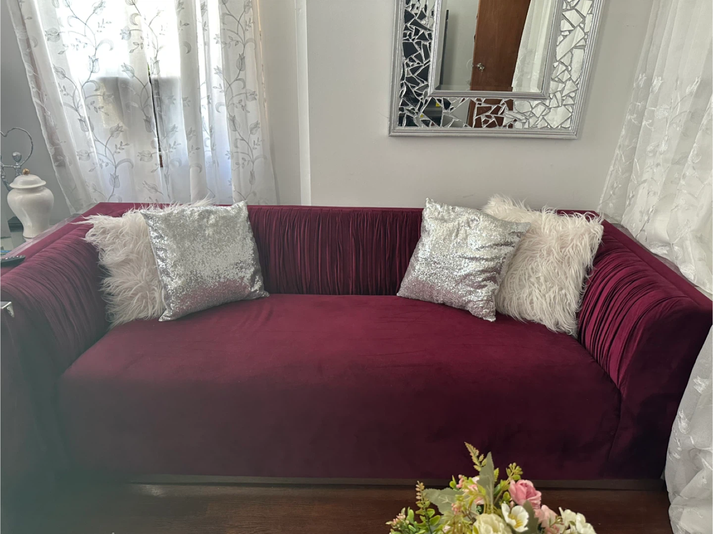 Velvet Sofa with Plush Throw Pillows - photo 2