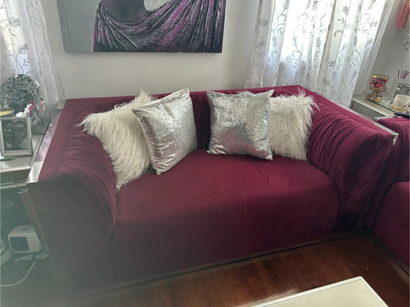 Velvet Sofa with Plush Throw Pillows - photo 3