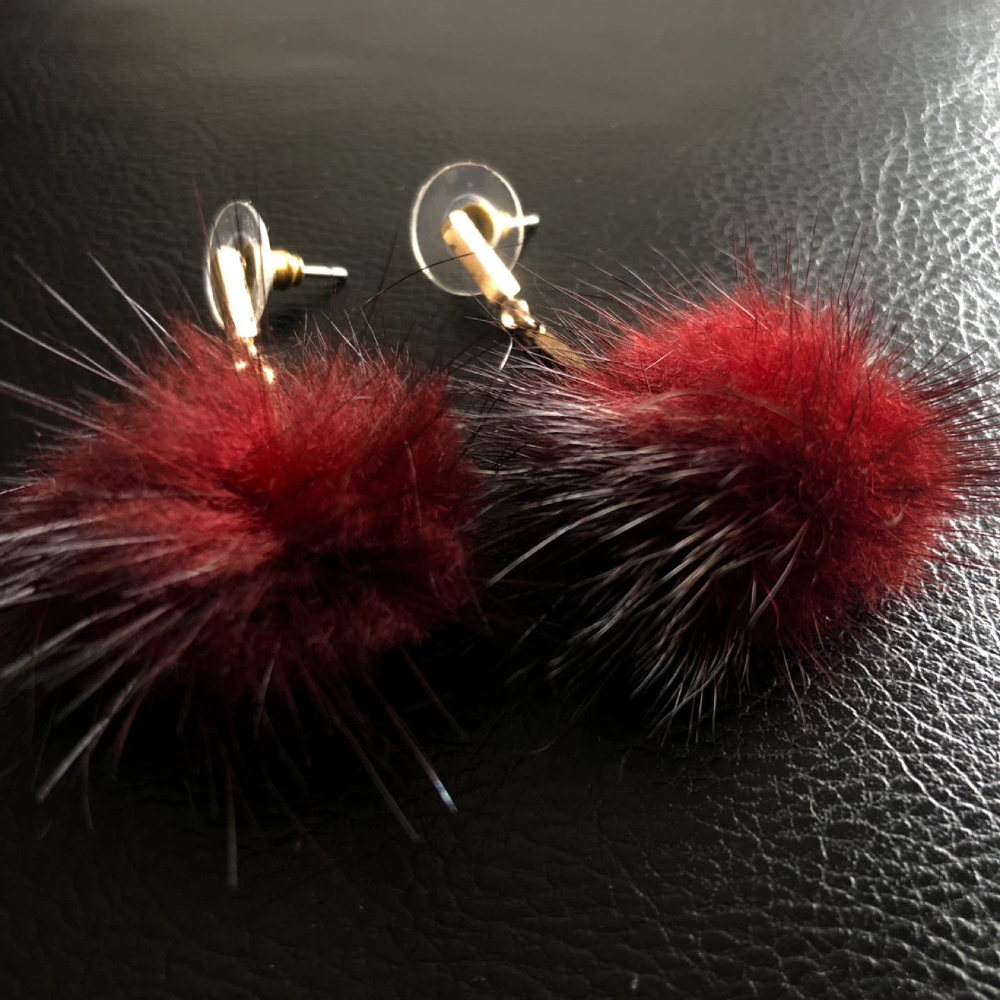 Maroon Faux Fur Drop Earrings - photo 2