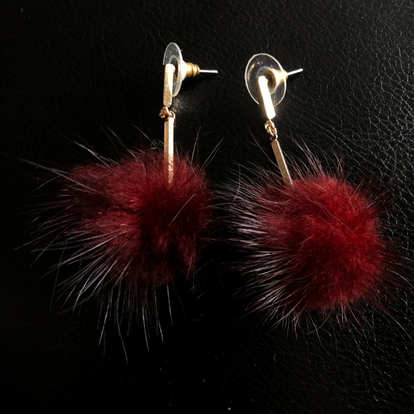 Maroon Faux Fur Drop Earrings