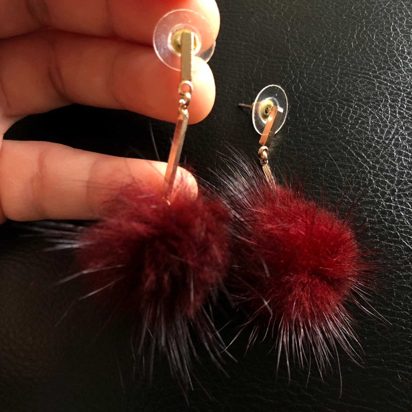 Maroon Faux Fur Drop Earrings - photo 3