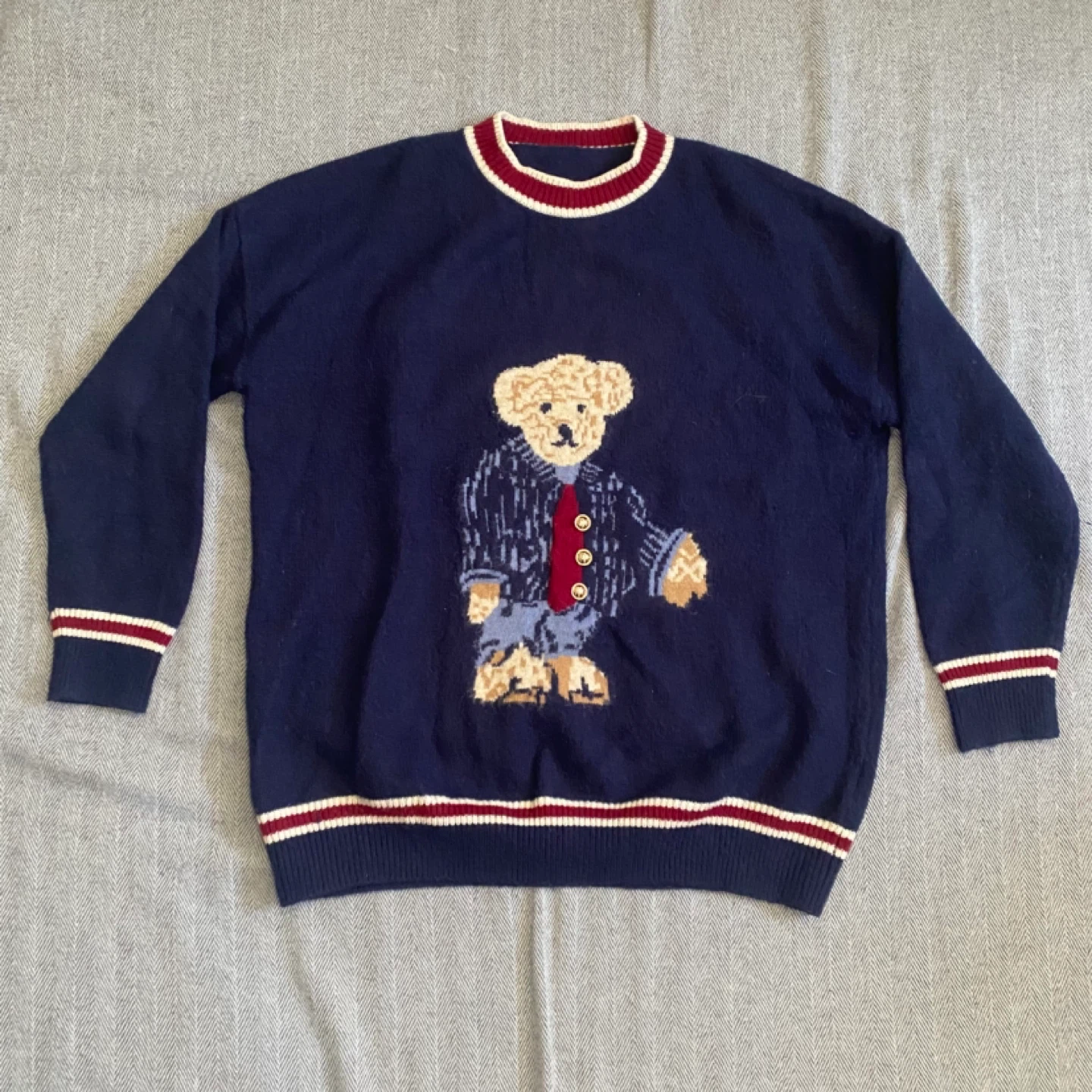 100% cashmere Navy Blue Teddy Bear Sweater L/Xl